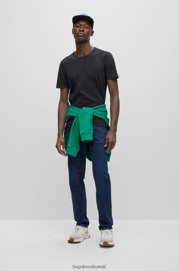 4TFNJN3188 أسود Hugo Boss تي شيرت من القطن العضوي المصبوغ مع شعار هوغو مطبوع باللون الأسود