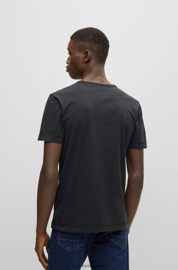 4TFNJN3188 أسود Hugo Boss تي شيرت من القطن العضوي المصبوغ مع شعار هوغو مطبوع باللون الأسود