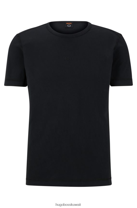 4TFNJN3188 أسود Hugo Boss تي شيرت من القطن العضوي المصبوغ مع شعار هوغو مطبوع باللون الأسود