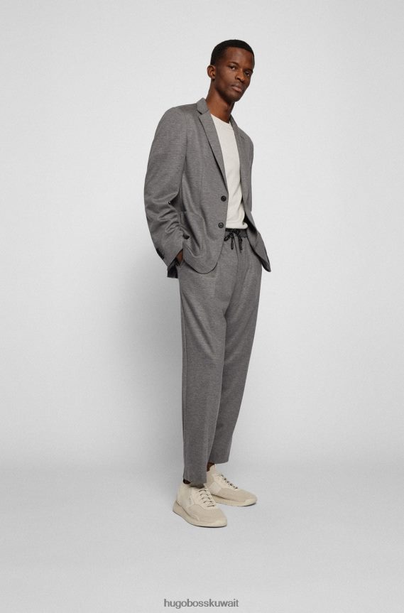 4TFNJN3189 الرمادي الداكن Hugo Boss بدلة Hugo ذات اللون الرمادي الداكن ذات المقاس النحيف مصنوعة من قماش مطاطي عالي الأداء