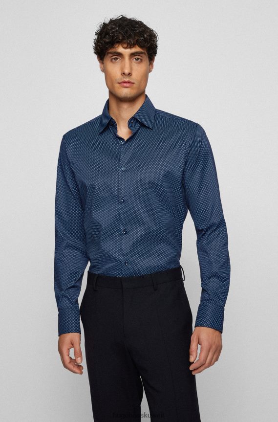 4TFNJN3191 أزرق غامق Hugo Boss قميص Hugo ذو المقاس العادي مصنوع من نسيج قطني طويل مطبوع ومطاط باللون الأزرق الداكن