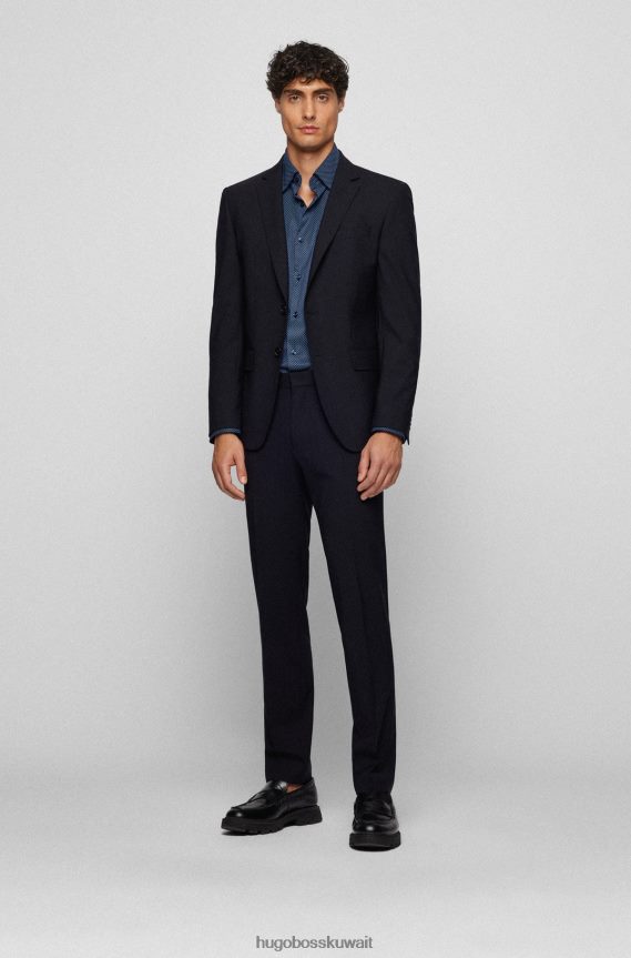 4TFNJN3191 أزرق غامق Hugo Boss قميص Hugo ذو المقاس العادي مصنوع من نسيج قطني طويل مطبوع ومطاط باللون الأزرق الداكن