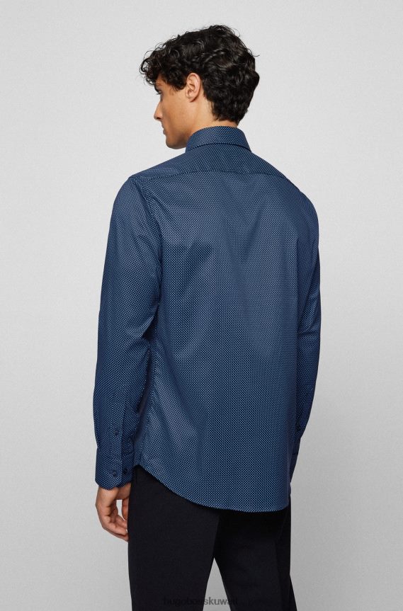 4TFNJN3191 أزرق غامق Hugo Boss قميص Hugo ذو المقاس العادي مصنوع من نسيج قطني طويل مطبوع ومطاط باللون الأزرق الداكن