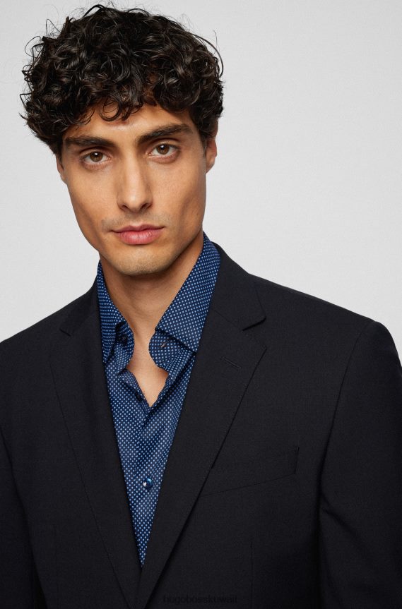 4TFNJN3191 أزرق غامق Hugo Boss قميص Hugo ذو المقاس العادي مصنوع من نسيج قطني طويل مطبوع ومطاط باللون الأزرق الداكن