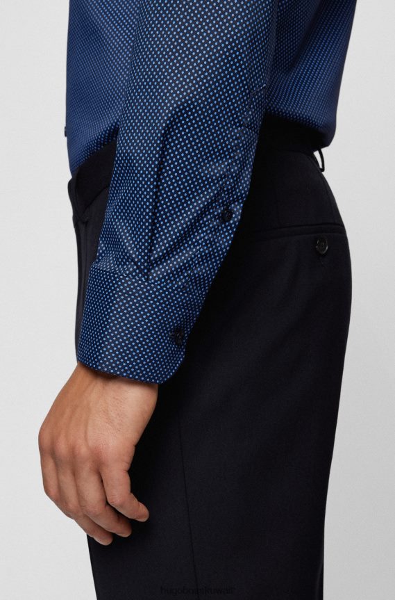 4TFNJN3191 أزرق غامق Hugo Boss قميص Hugo ذو المقاس العادي مصنوع من نسيج قطني طويل مطبوع ومطاط باللون الأزرق الداكن