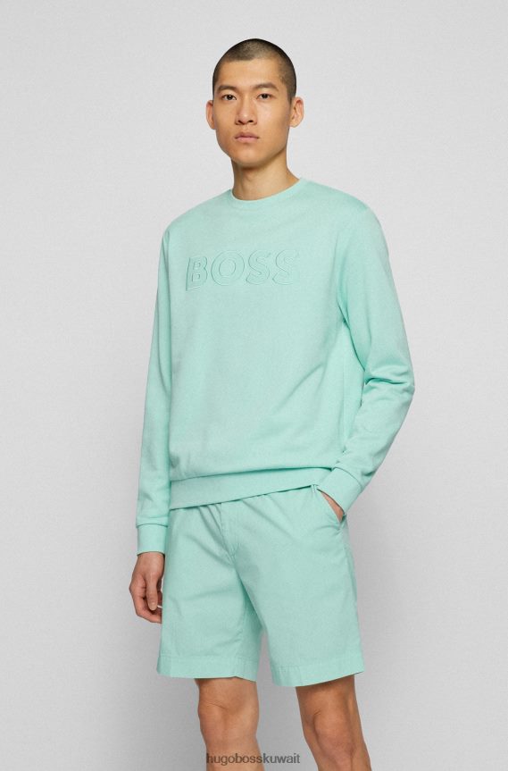 4TFNJN3192 اخضر فاتح Hugo Boss سويت شيرت برقبة دائرية من قطن تيري الفرنسي مع شعار هوغو باللون الأخضر الفاتح