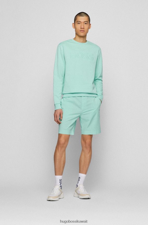 4TFNJN3192 اخضر فاتح Hugo Boss سويت شيرت برقبة دائرية من قطن تيري الفرنسي مع شعار هوغو باللون الأخضر الفاتح