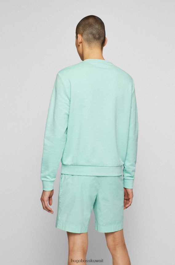 4TFNJN3192 اخضر فاتح Hugo Boss سويت شيرت برقبة دائرية من قطن تيري الفرنسي مع شعار هوغو باللون الأخضر الفاتح