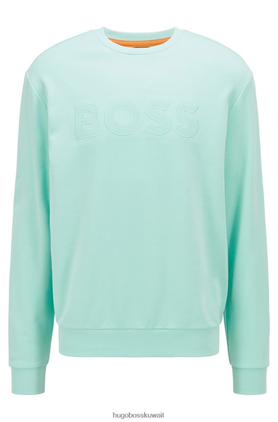 4TFNJN3192 اخضر فاتح Hugo Boss سويت شيرت برقبة دائرية من قطن تيري الفرنسي مع شعار هوغو باللون الأخضر الفاتح