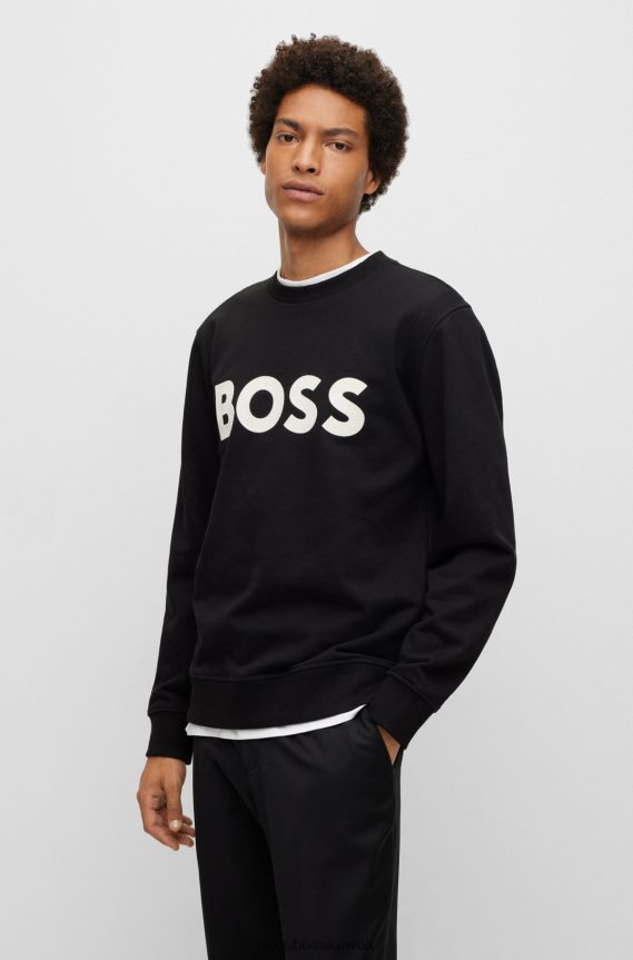 4TFNJN3194 أسود Hugo Boss سويت شيرت من القطن العضوي مع شعار هوغو بطبعة قطيع باللون الأسود