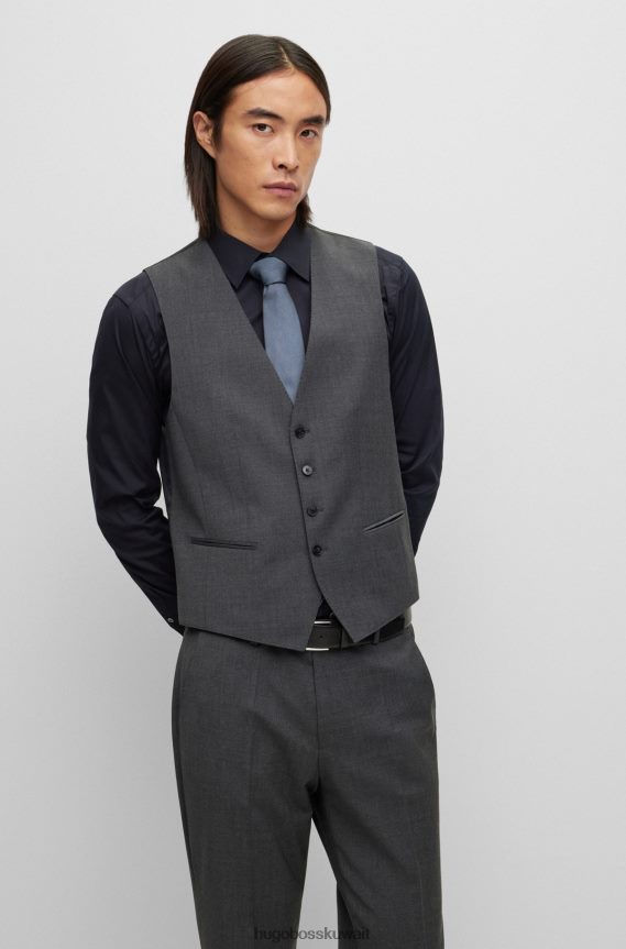 4TFNJN3195 الرمادي الداكن Hugo Boss صدرية هوغو رمادية داكنة بصدر واحد مصنوعة من مزيج الصوف