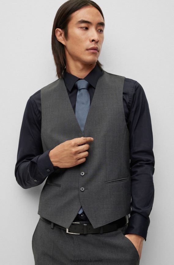 4TFNJN3195 الرمادي الداكن Hugo Boss صدرية هوغو رمادية داكنة بصدر واحد مصنوعة من مزيج الصوف