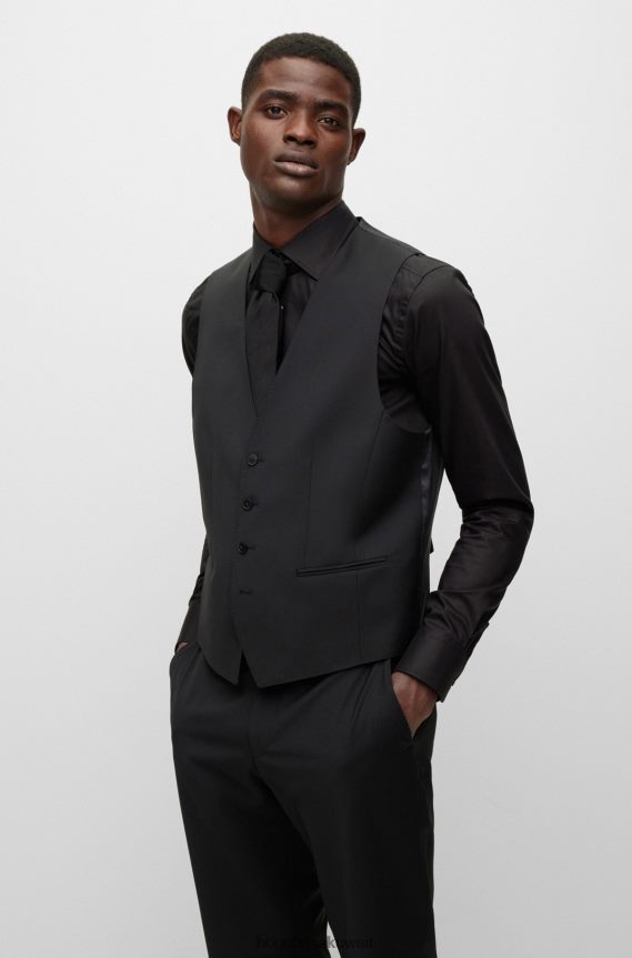 4TFNJN3198 أسود Hugo Boss صدرية أحادية الصدر مصنوعة من مزيج الصوف باللون الأسود