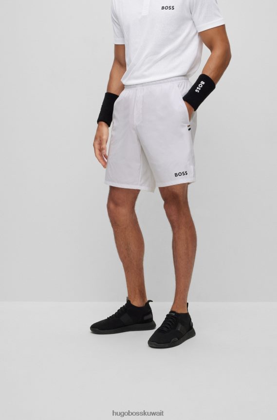 4TFNJN3199 أبيض Hugo Boss شورت x Matteo Berrettini مطاطي الأداء مع تفاصيل الشعار ولمسات شبكية