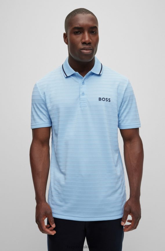 4TFNJN3201 أزرق فاتح Hugo Boss قميص بولو بقصة ضيقة وشريط محبوك مع علامة هوغو التجارية المتباينة باللون الأزرق الفاتح