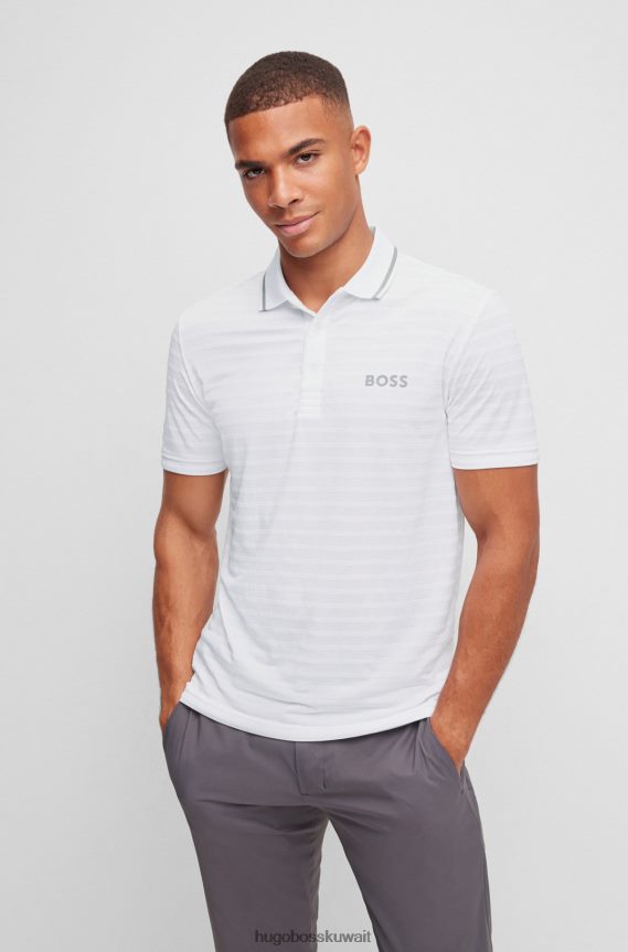 4TFNJN3203 أبيض Hugo Boss قميص بولو أبيض من Hugo بقصة ضيقة وشريط محبوك مع علامة تجارية متباينة