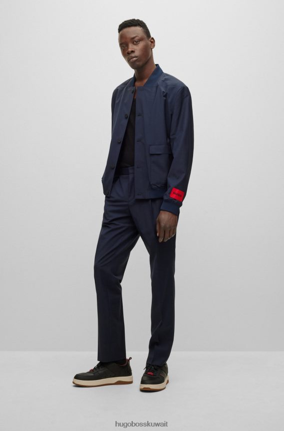 4TFNJN3205 أزرق غامق Hugo Boss بدلة ضيقة مستوحاة من البدلة الرياضية مصنوعة من قماش فائق المرونة باللون الأزرق الداكن