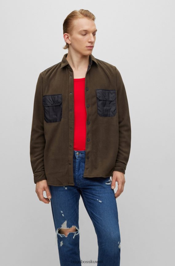 4TFNJN3210 بني غامق Hugo Boss قميص Hugo ذو المقاس الكبير مصنوع من الصوف المعاد تدويره باللون البني الداكن