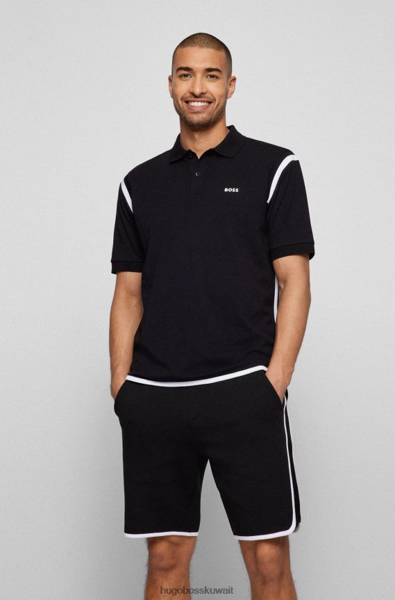 4TFNJN3214 أسود Hugo Boss قميص بولو أسود من Hugo بقصة مريحة مع أربطة متباينة