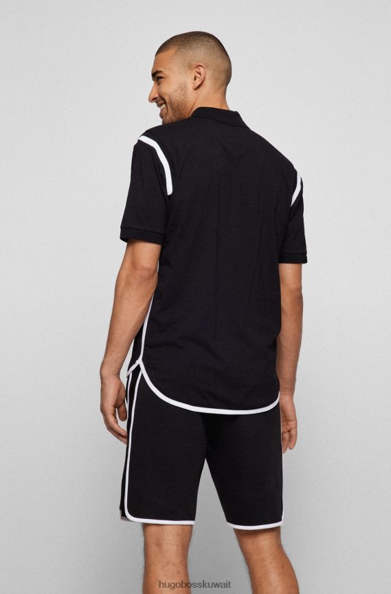 4TFNJN3214 أسود Hugo Boss قميص بولو أسود من Hugo بقصة مريحة مع أربطة متباينة