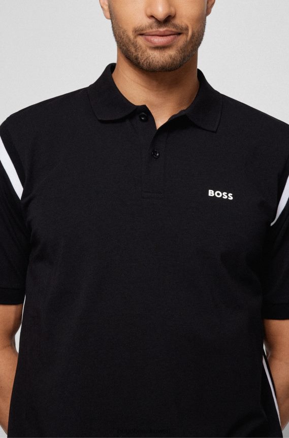 4TFNJN3214 أسود Hugo Boss قميص بولو أسود من Hugo بقصة مريحة مع أربطة متباينة