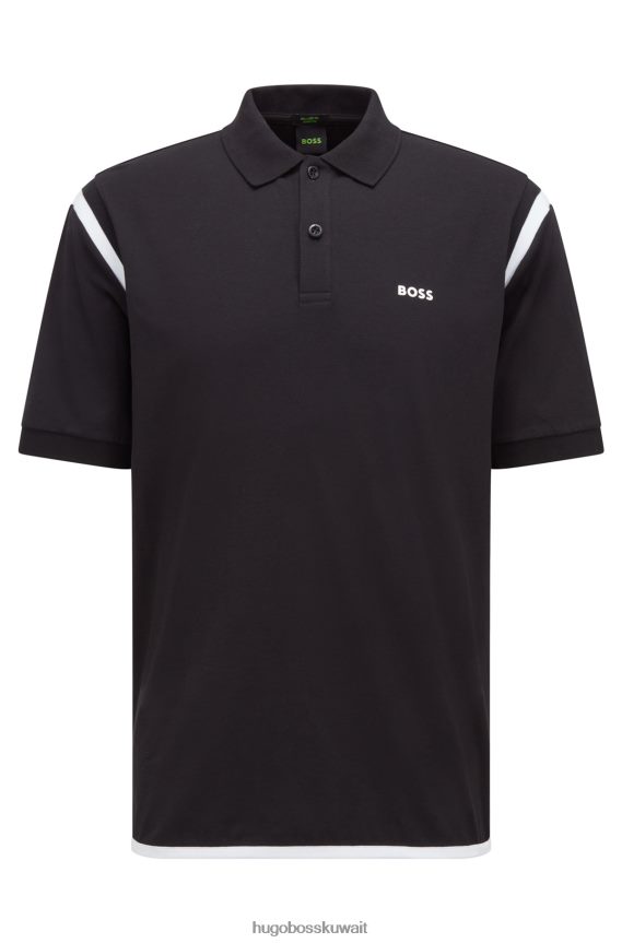 4TFNJN3214 أسود Hugo Boss قميص بولو أسود من Hugo بقصة مريحة مع أربطة متباينة