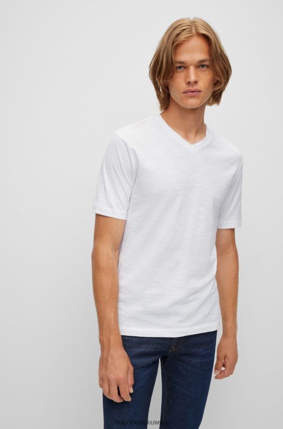 4TFNJN3215 أبيض Hugo Boss تيشيرت Hugo من القطن المرسيري باللون الأبيض بقصّة عادية وياقة على شكل حرف V
