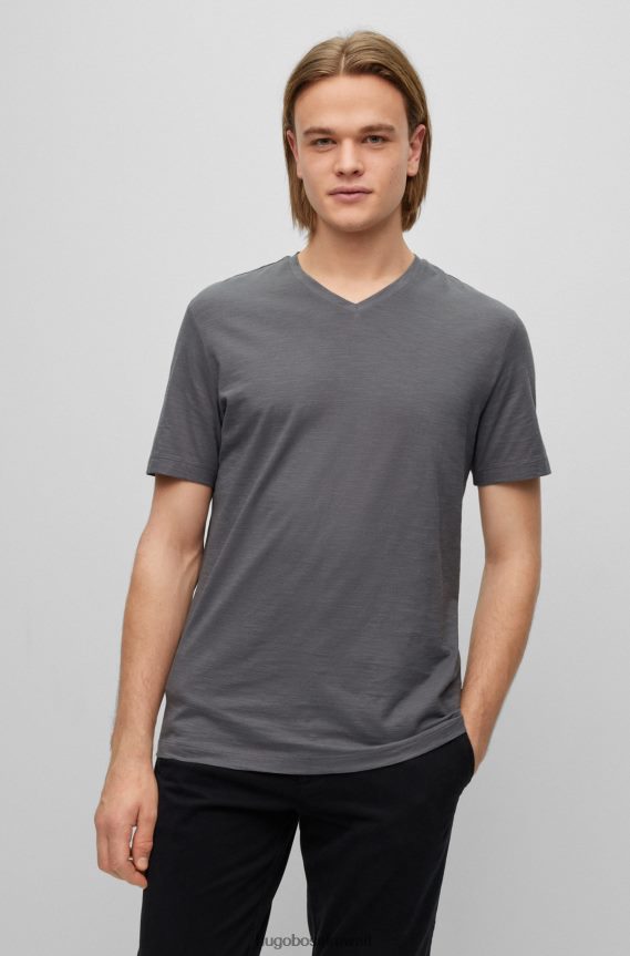 4TFNJN3216 أزرق غامق Hugo Boss تيشيرت Hugo من القطن المرسيري بقصّة عادية وفتحة رقبة على شكل حرف V باللون الأزرق الداكن