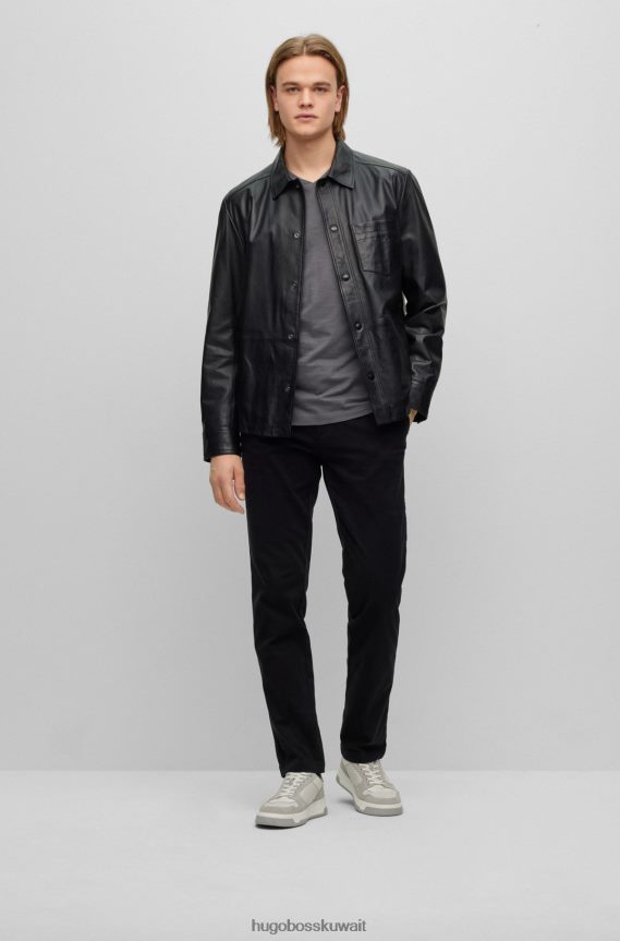 4TFNJN3216 أزرق غامق Hugo Boss تيشيرت Hugo من القطن المرسيري بقصّة عادية وفتحة رقبة على شكل حرف V باللون الأزرق الداكن