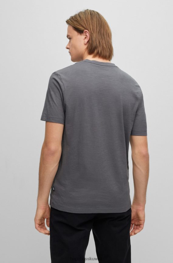 4TFNJN3216 أزرق غامق Hugo Boss تيشيرت Hugo من القطن المرسيري بقصّة عادية وفتحة رقبة على شكل حرف V باللون الأزرق الداكن