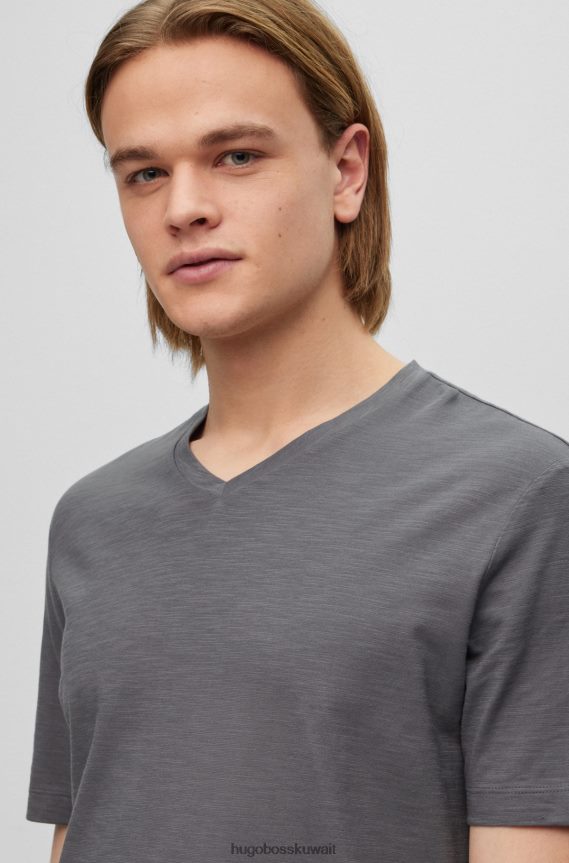 4TFNJN3216 أزرق غامق Hugo Boss تيشيرت Hugo من القطن المرسيري بقصّة عادية وفتحة رقبة على شكل حرف V باللون الأزرق الداكن
