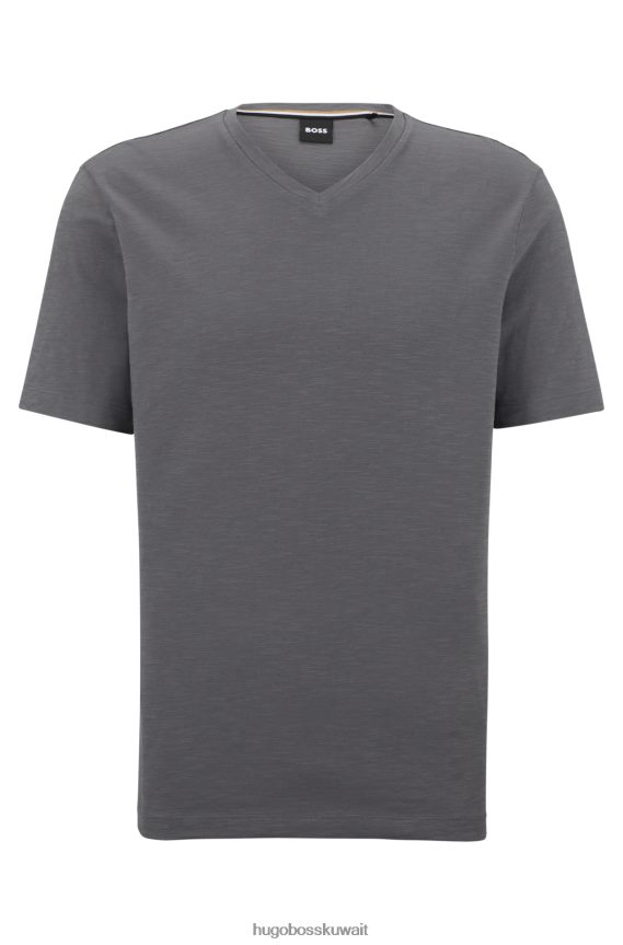 4TFNJN3216 أزرق غامق Hugo Boss تيشيرت Hugo من القطن المرسيري بقصّة عادية وفتحة رقبة على شكل حرف V باللون الأزرق الداكن