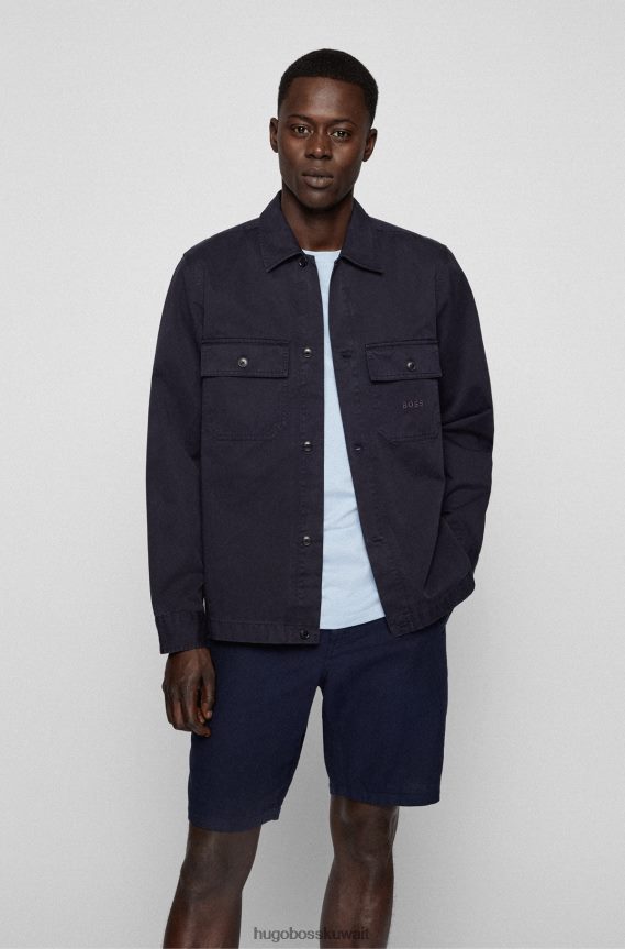 4TFNJN3218 أزرق غامق Hugo Boss قميص علوي باللون الأزرق الداكن مقاس كبير مصنوع من نسيج قطني ثقيل الوزن