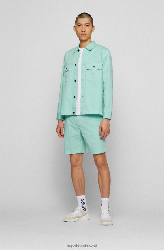 4TFNJN3219 اخضر فاتح Hugo Boss قميص علوي مقاس كبير من نسيج قطني ثقيل الوزن من هوغو باللون الأخضر الفاتح