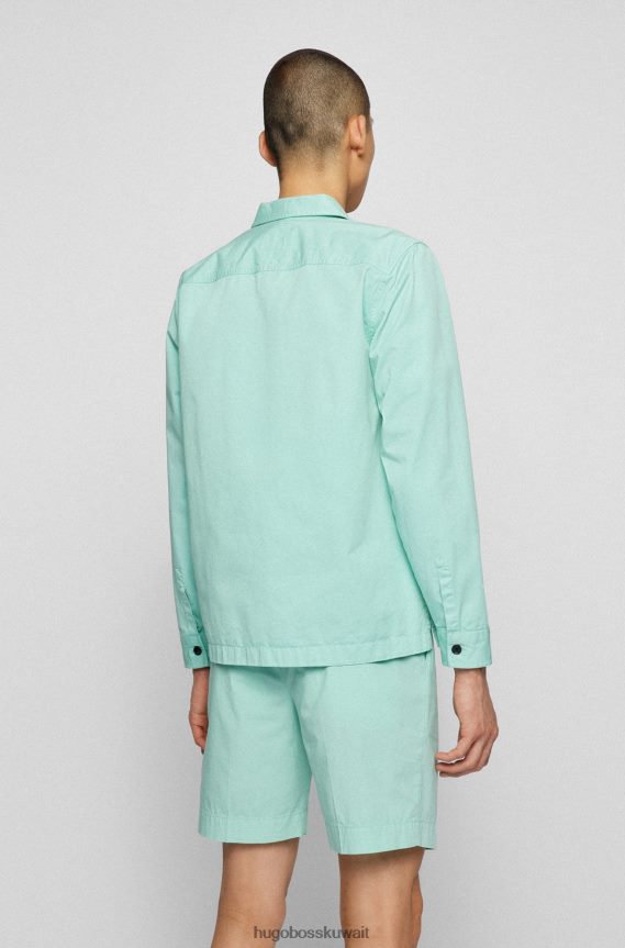 4TFNJN3219 اخضر فاتح Hugo Boss قميص علوي مقاس كبير من نسيج قطني ثقيل الوزن من هوغو باللون الأخضر الفاتح