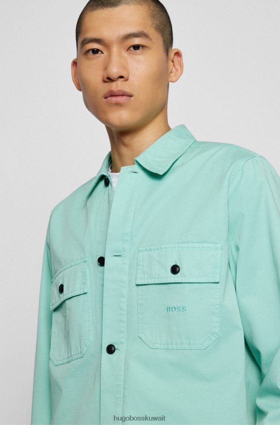 4TFNJN3219 اخضر فاتح Hugo Boss قميص علوي مقاس كبير من نسيج قطني ثقيل الوزن من هوغو باللون الأخضر الفاتح