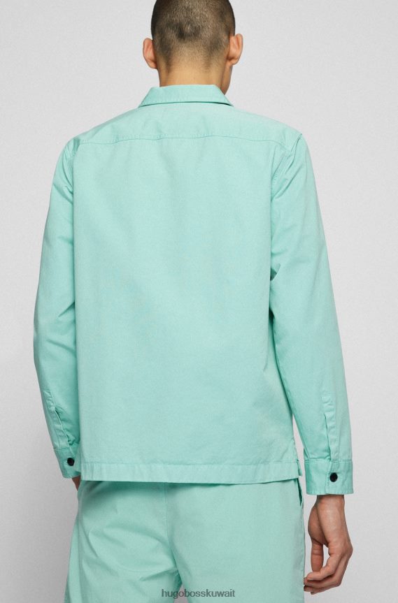 4TFNJN3219 اخضر فاتح Hugo Boss قميص علوي مقاس كبير من نسيج قطني ثقيل الوزن من هوغو باللون الأخضر الفاتح