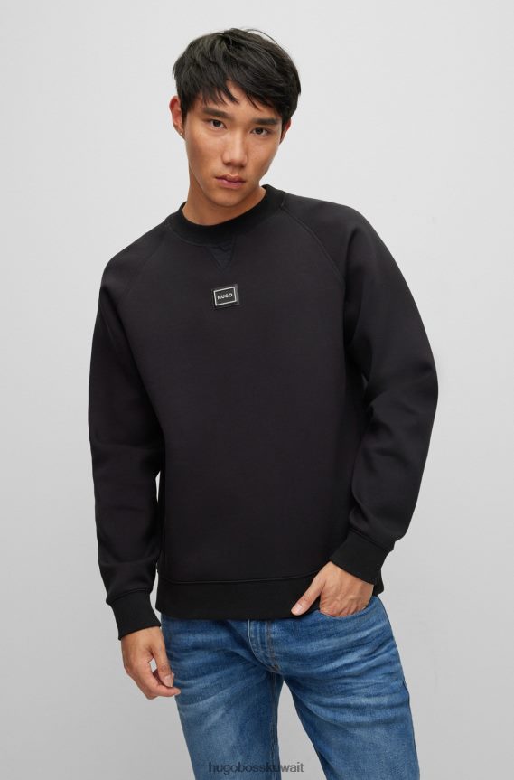 4TFNJN3224 أسود Hugo Boss سويت شيرت من مزيج القطن باللون الأسود مع شعار هوغو بإطار