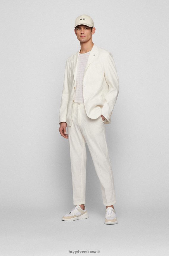 4TFNJN3226 أبيض Hugo Boss بنطال بقصّة مدببة من مزيج الكتان باللون الأبيض
