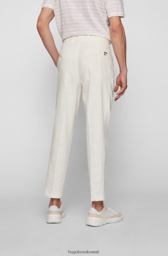 4TFNJN3226 أبيض Hugo Boss بنطال بقصّة مدببة من مزيج الكتان باللون الأبيض