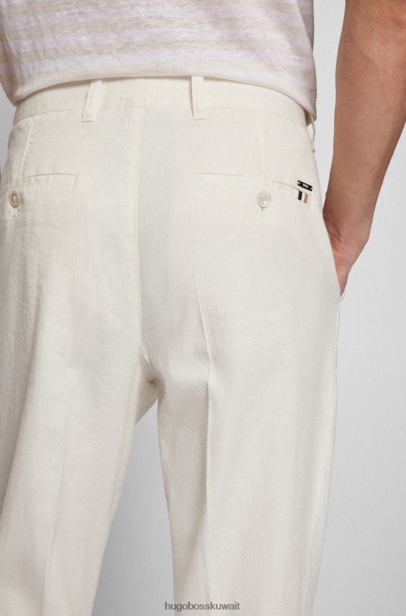 4TFNJN3226 أبيض Hugo Boss بنطال بقصّة مدببة من مزيج الكتان باللون الأبيض