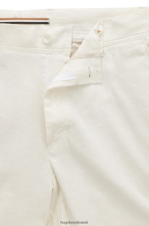 4TFNJN3226 أبيض Hugo Boss بنطال بقصّة مدببة من مزيج الكتان باللون الأبيض