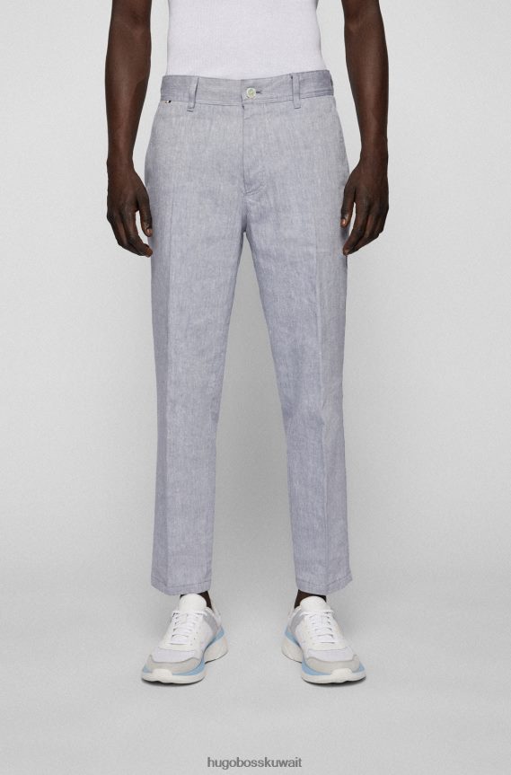 4TFNJN3227 أزرق Hugo Boss بنطال هوغو مدبب من مزيج الكتان باللون الأزرق