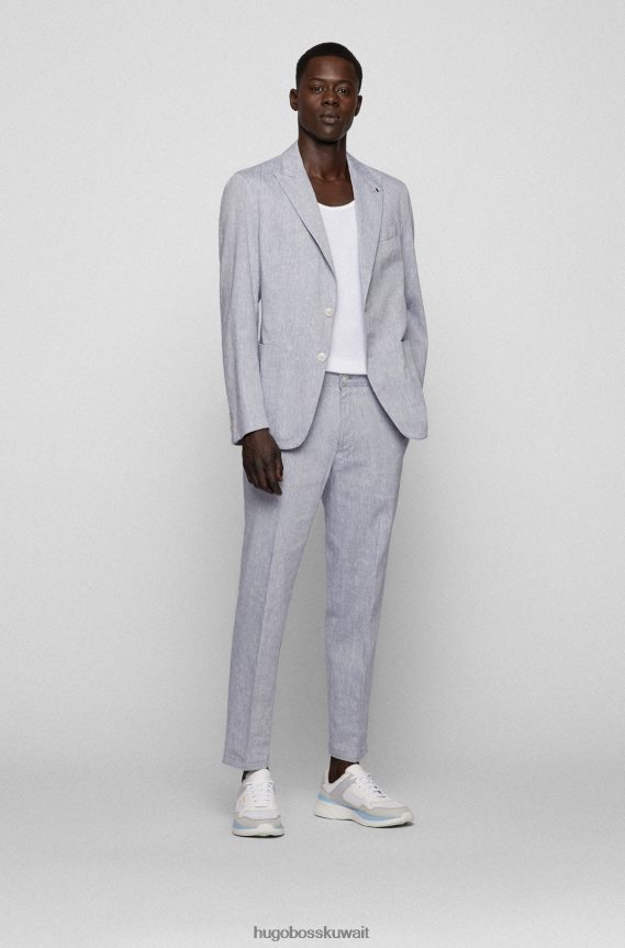 4TFNJN3227 أزرق Hugo Boss بنطال هوغو مدبب من مزيج الكتان باللون الأزرق