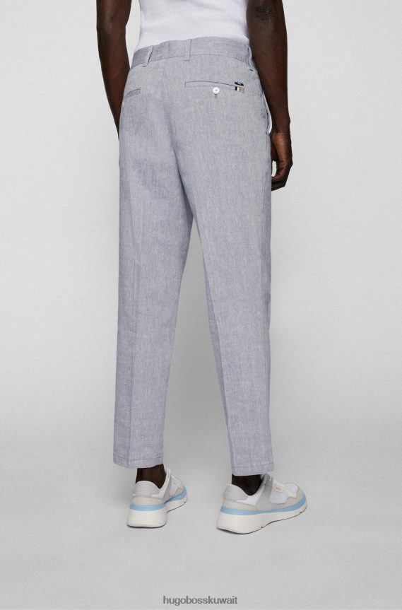 4TFNJN3227 أزرق Hugo Boss بنطال هوغو مدبب من مزيج الكتان باللون الأزرق