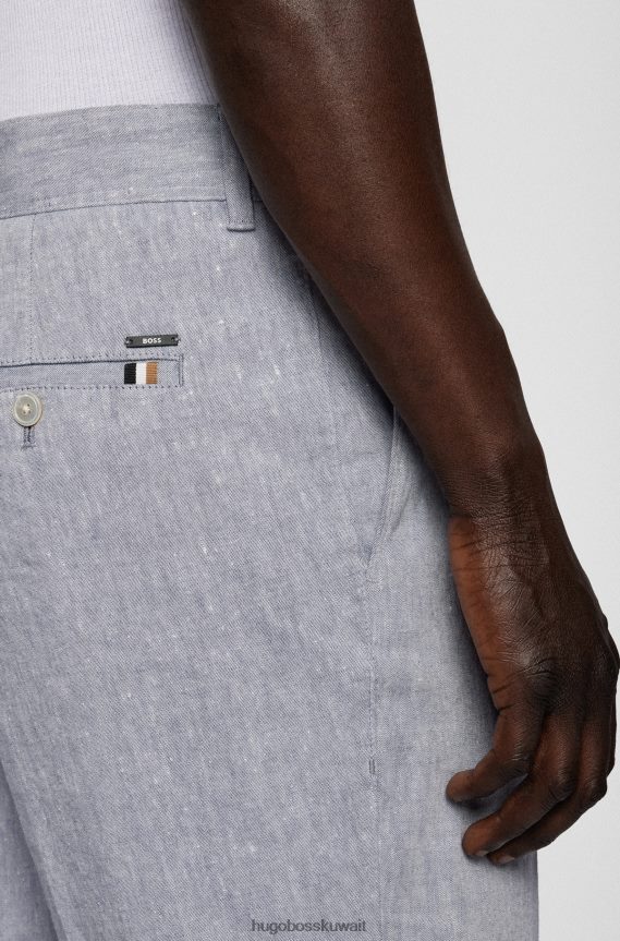 4TFNJN3227 أزرق Hugo Boss بنطال هوغو مدبب من مزيج الكتان باللون الأزرق