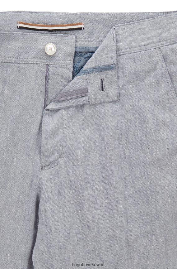 4TFNJN3227 أزرق Hugo Boss بنطال هوغو مدبب من مزيج الكتان باللون الأزرق