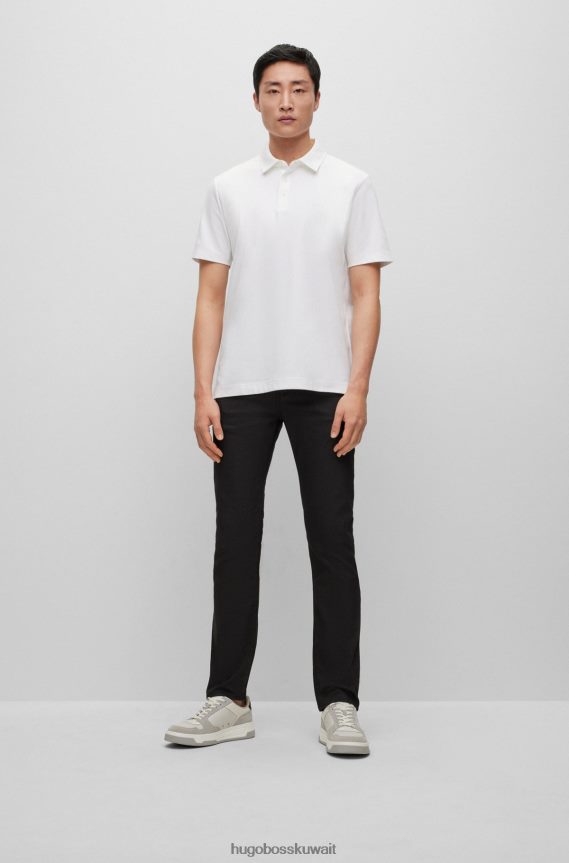 4TFNJN3232 أبيض Hugo Boss قميص بولو من القطن العضوي بقصة ضيقة مع طباعة شعار هوغو باللون الأبيض