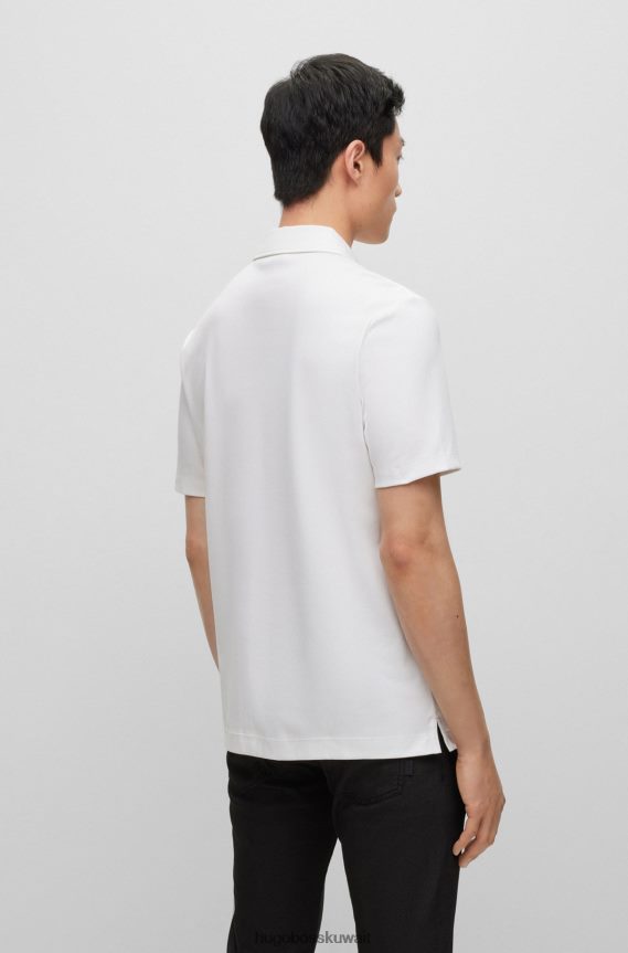 4TFNJN3232 أبيض Hugo Boss قميص بولو من القطن العضوي بقصة ضيقة مع طباعة شعار هوغو باللون الأبيض