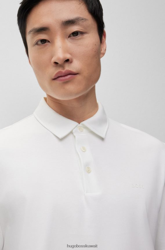 4TFNJN3232 أبيض Hugo Boss قميص بولو من القطن العضوي بقصة ضيقة مع طباعة شعار هوغو باللون الأبيض